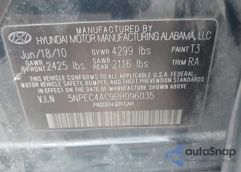 2011 Hyundai Sonata Se from USA, damaged, VIN 5NPEC4AC9BH096035